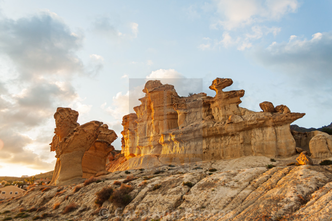 "Las Gredas, Bolnuevo - wind eroded cliffs" stock image