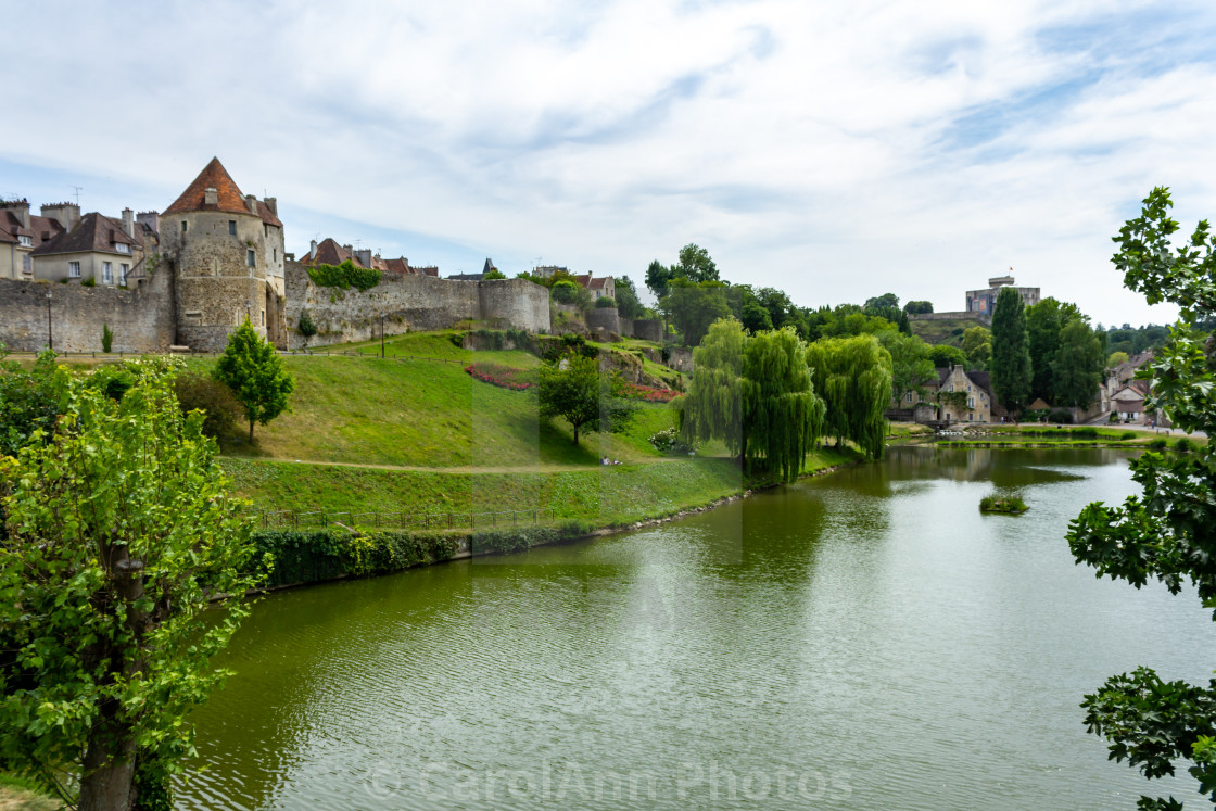 "The town walls and lake at Falaise" stock image