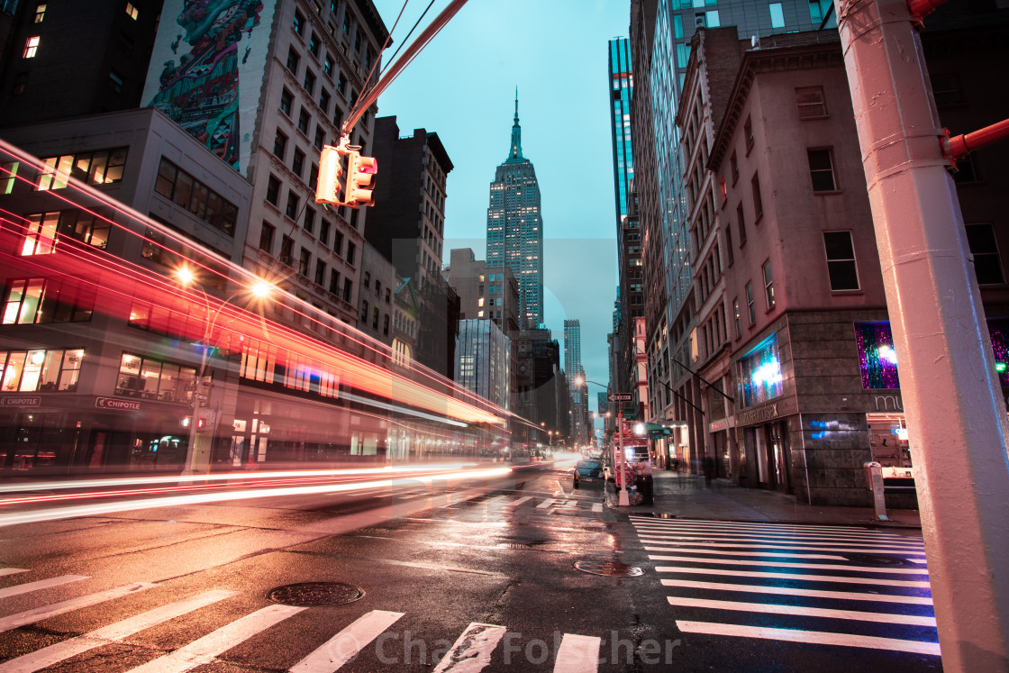 "Empire State light trails" by Charl Folscher - £12.40 "Empire State light trails" stock image