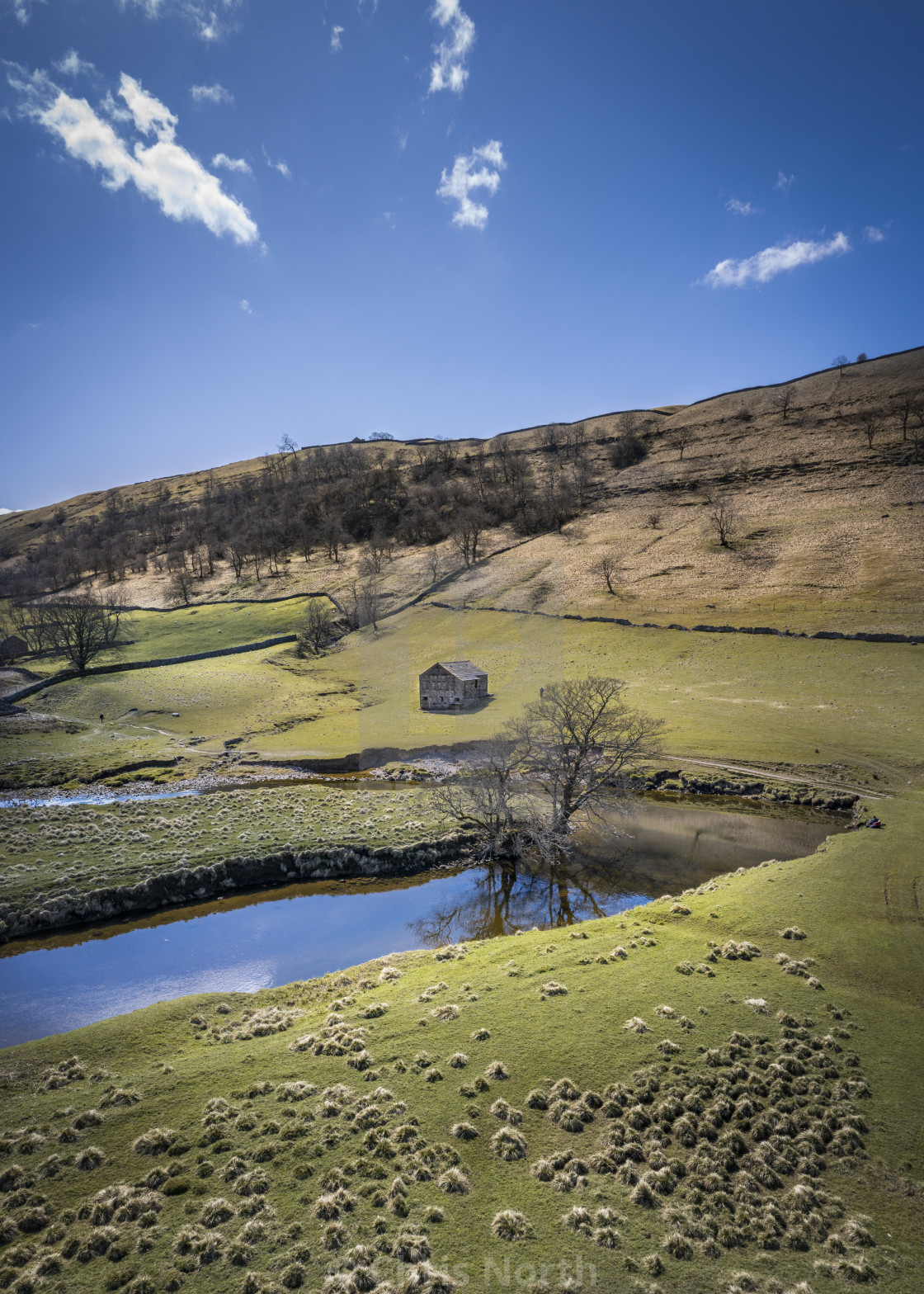 "A bend in the river, Yorkshire Dales." stock image