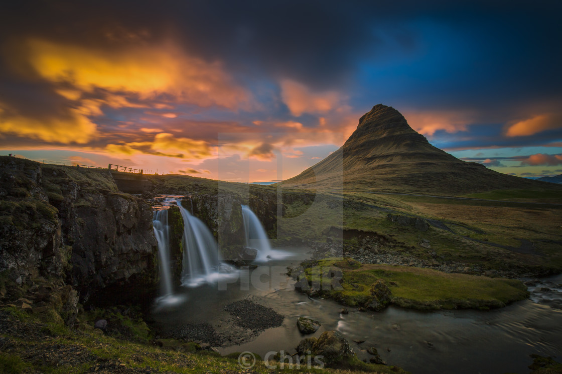 "Kirkjufellsfoss waterfall sunset" stock image