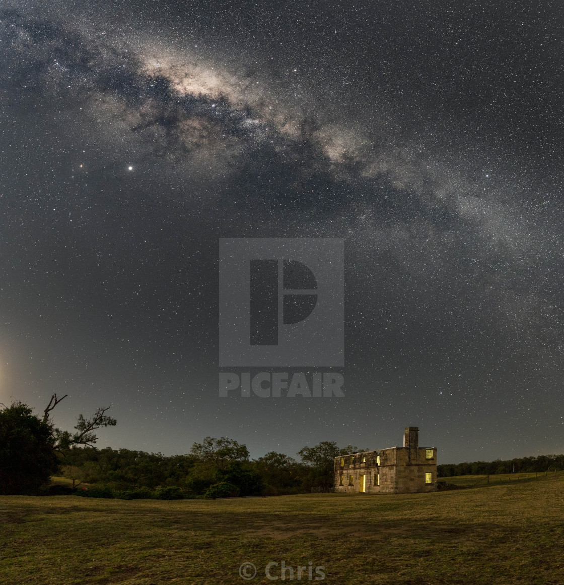 "Milkyway with a abandoned house Australia" stock image