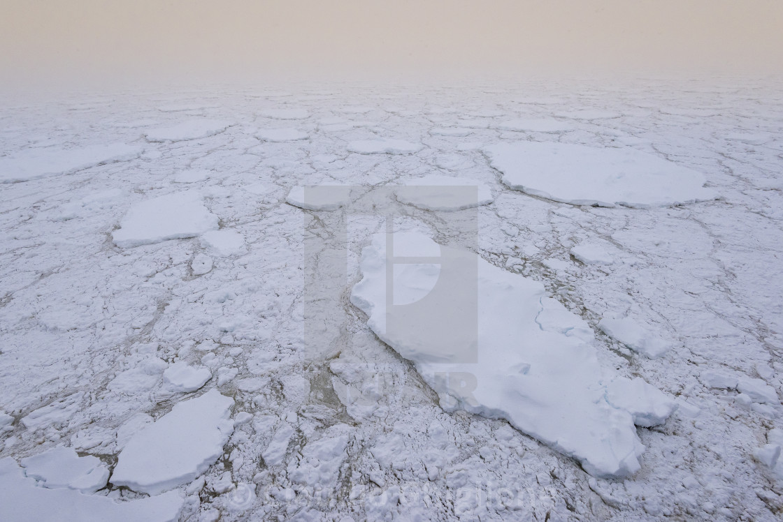 "Landscape during the navigation in the sea ice in Antarctica, South Pole" stock image