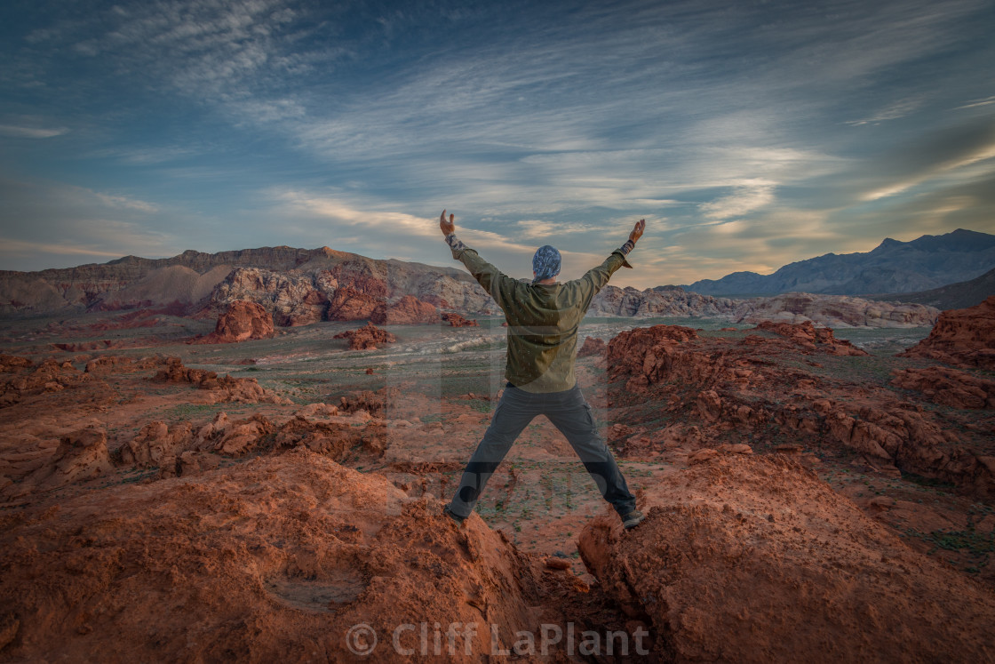 "Hiker Enjoying the Nevada Desert" stock image