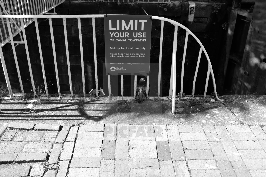 "Canalside notice. Lockdown, April 2020." by Colin South - £8.00 "Canalside notice. Lockdown, April 2020." stock image