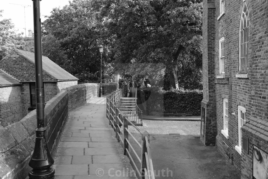 "Chester City Walls, at the bottom of Abbey Street." stock image