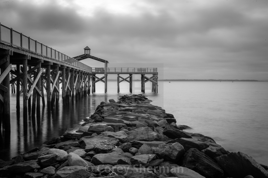 "Rocky Point Park Fishing Pier- Black and White" by Corey Sherman - $1.54 "Rocky Point Park Fishing Pier- Black and White" stock image