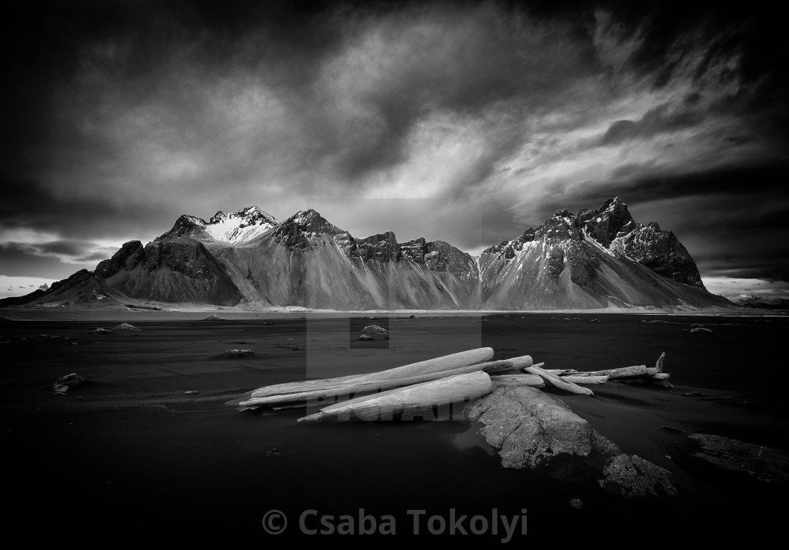 "Logs and the Vesturhorn" stock image