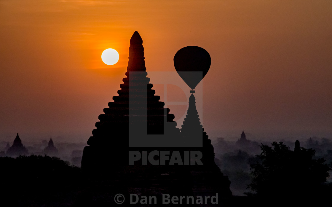 "Sunrise, Temples, Old Bagan Mandalay distric, Myanmar" stock image