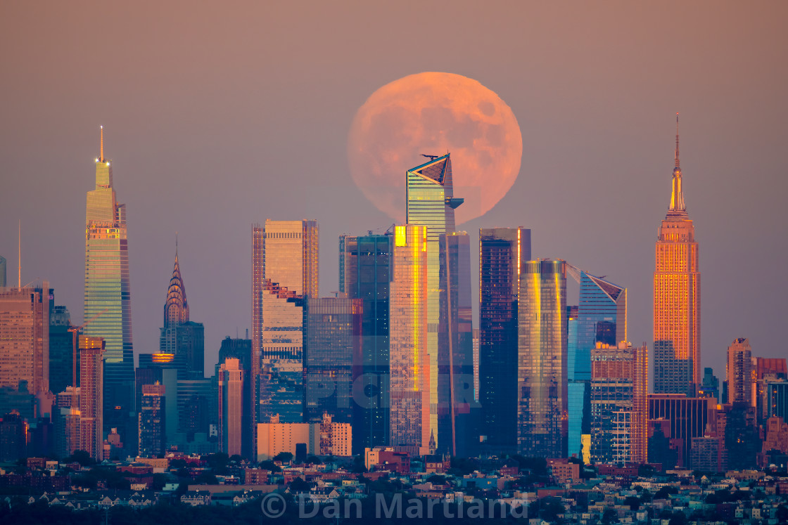 "Harvest Moon Over NYC" stock image