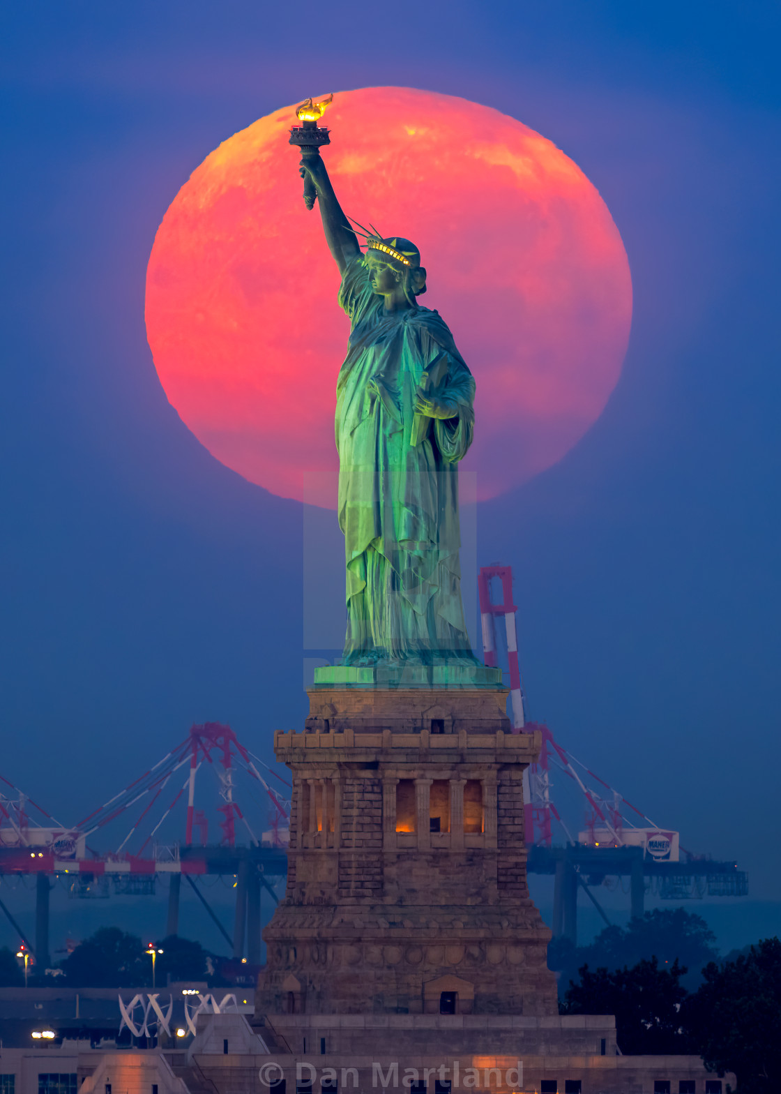 "Lady Liberty and the Harvest Moon" stock image