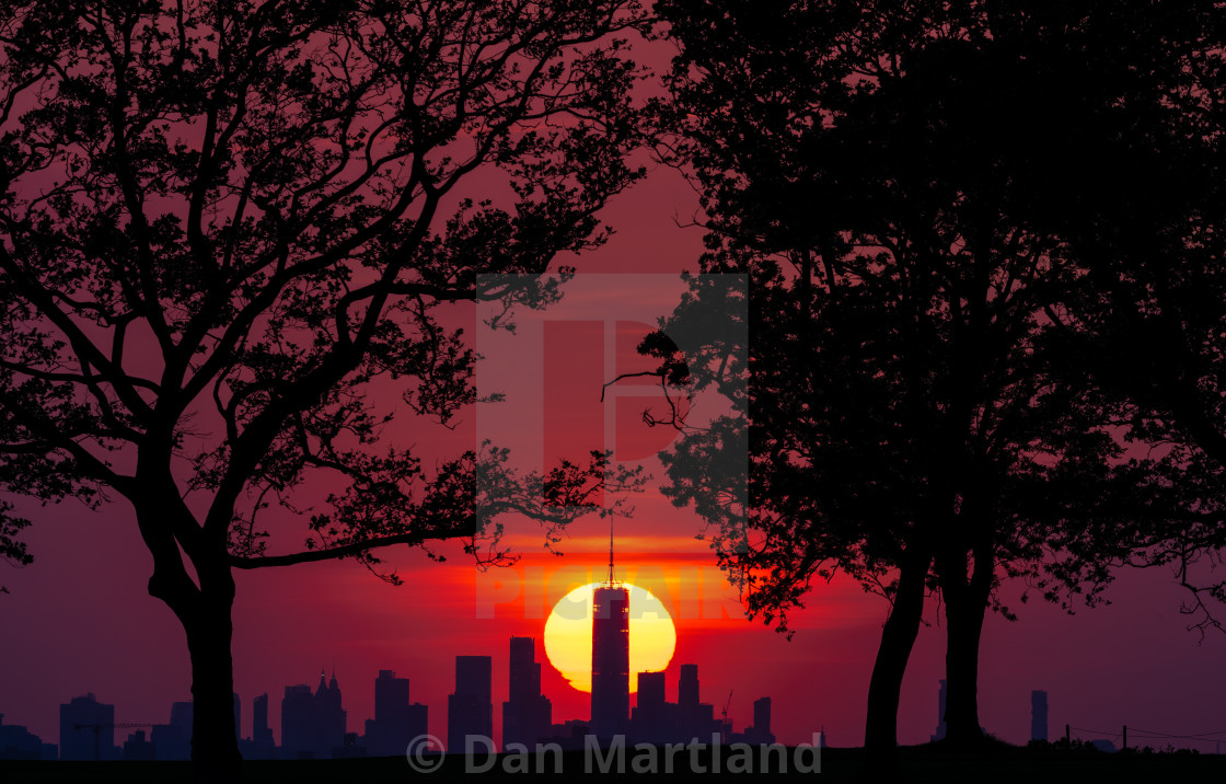 "Lower Manhattan sunset" stock image