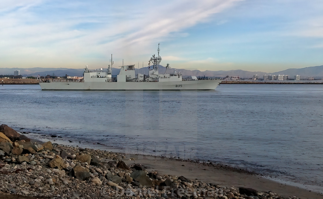 "US Navy Ship Leaving San Diego Harbor" stock image