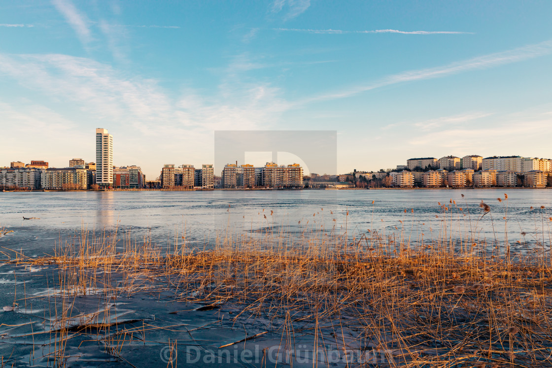 "Landscape of water and city" stock image