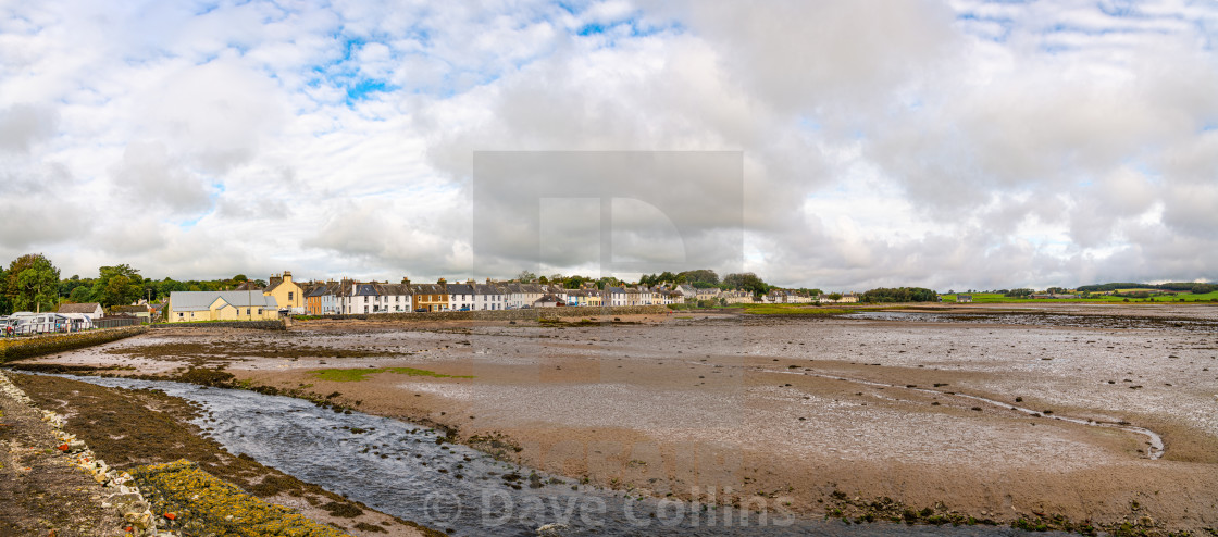 "anorama of the town and harbour at low tide, Dumfries & Galloway, Scotland" stock image