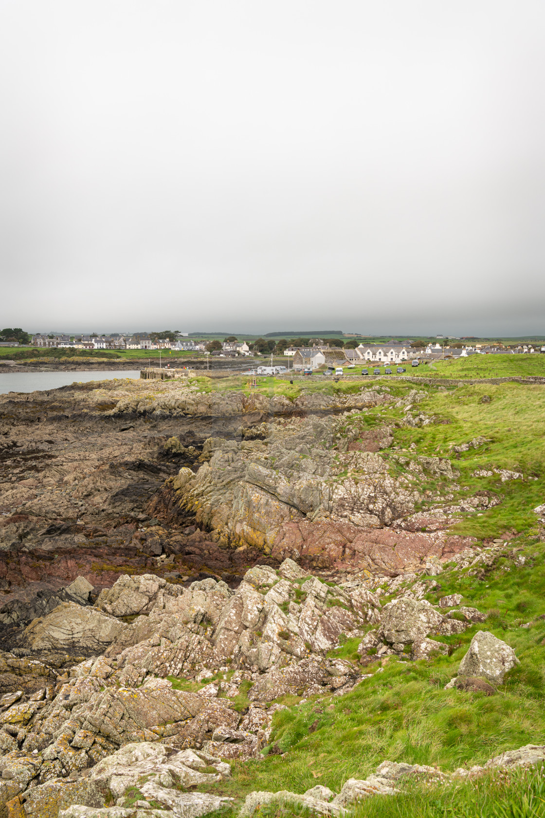 "View of the Coastline, town and harbour of Isle of Whithorn, Isle of Whithorn, Dumfries & Galloway, Scotland" stock image