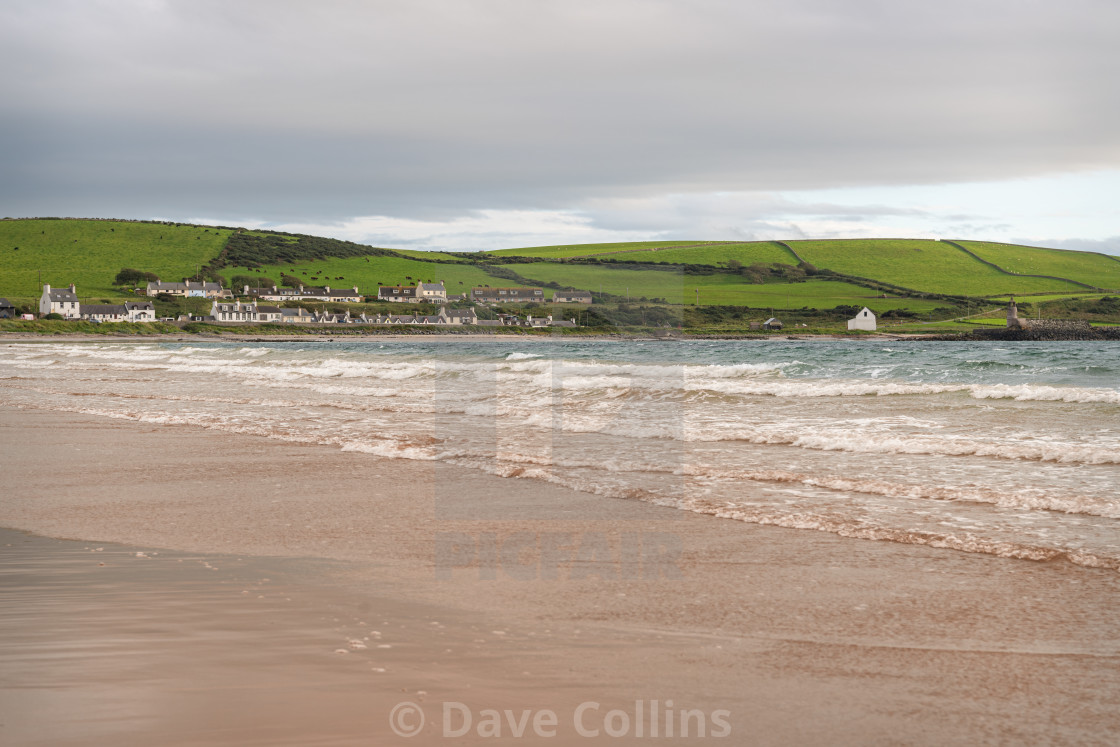 "Port Logan and Harbour wall from the beach, Port Logan , Dumfries & Galloway, Scotland" stock image