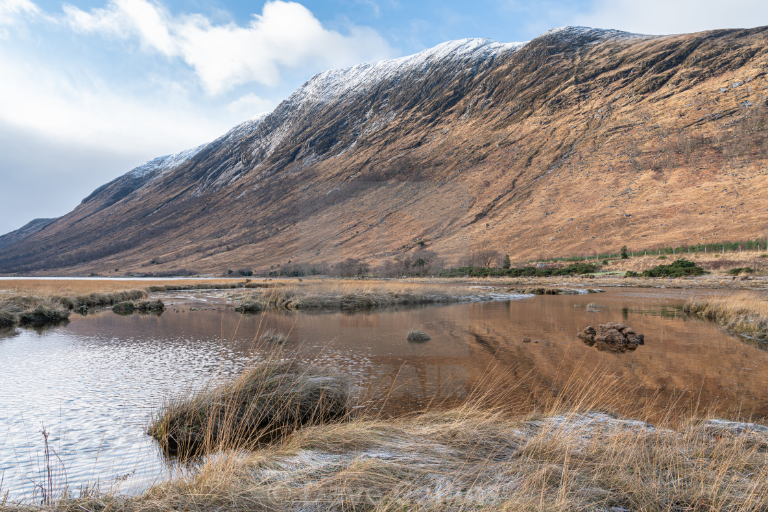 "The meeting point of River Etive and the Loch Etive in the Highlands, Scotland" stock image