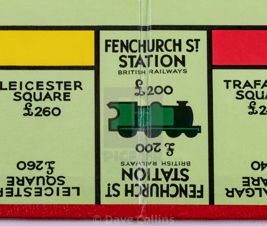 "The Fenchurch Street Station square on a UK Monopoly Board" stock image