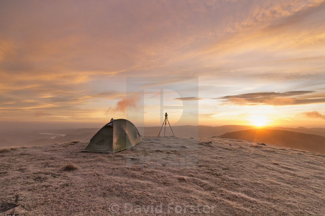 "Wild Camping on a Frosty Winter Morning, Lake District" stock image