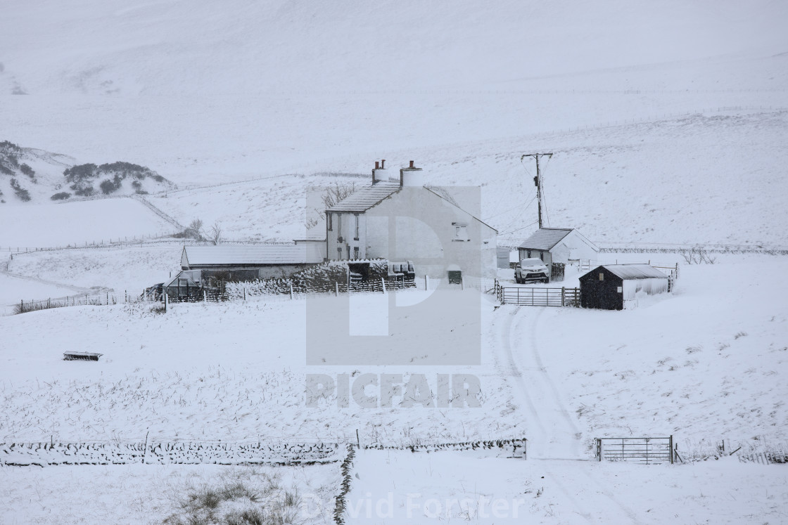 "Heavy Snow brought by Storm Arwen, Teesdale, County Durham, UK" stock image