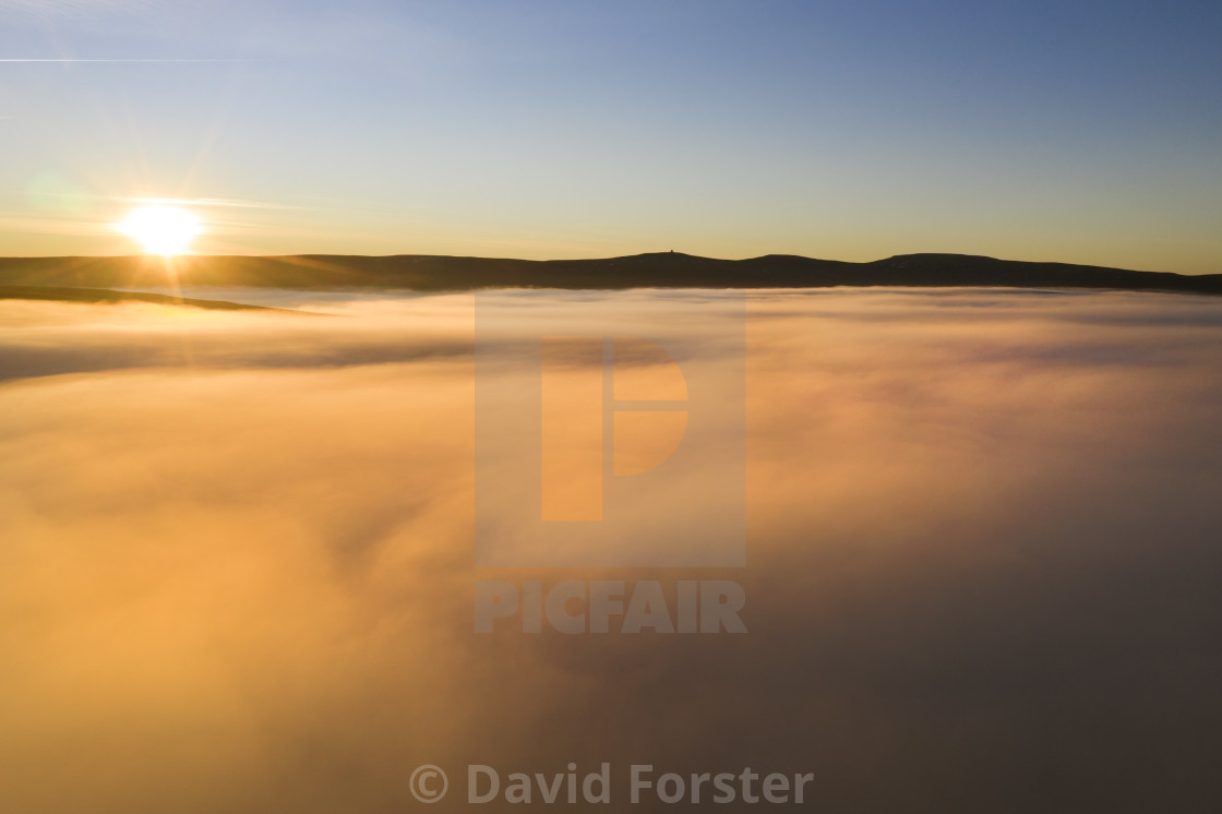 "Cross Fell Rising above the Temperature Inversion, Teesdale, UK" stock image