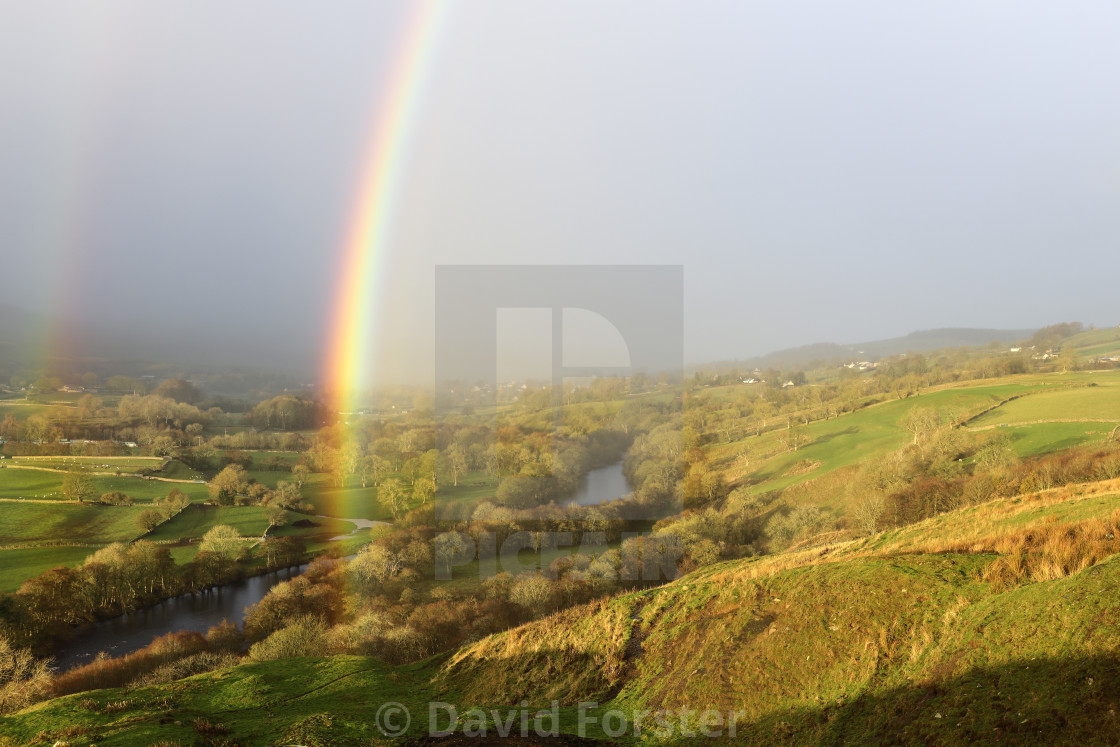 "Rainbow over the Tees valley, Middleton-in-Teesdale, County Durham" stock image