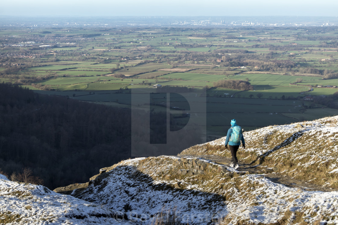 "Walker on the Cleveland Way at Urra Moor in Winter, North Yorkshire" stock image