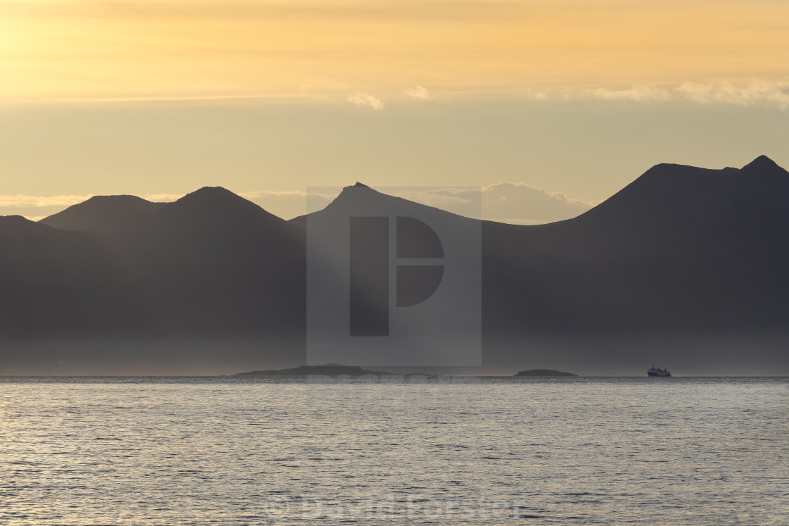 "Cal-Mac Ferry and Coigach Mountains, Scotland" stock image