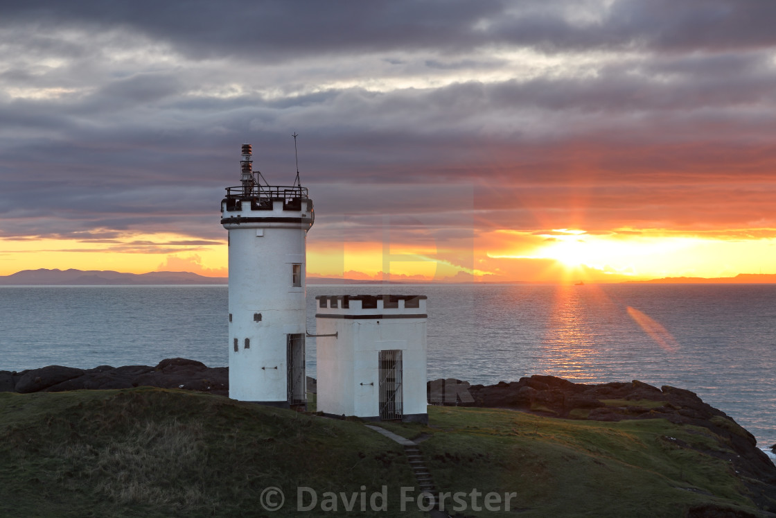 "Elie Ness Lighthouse at Sunset, Ruby Bay, Elie, Fife, Scotland, UK" stock image