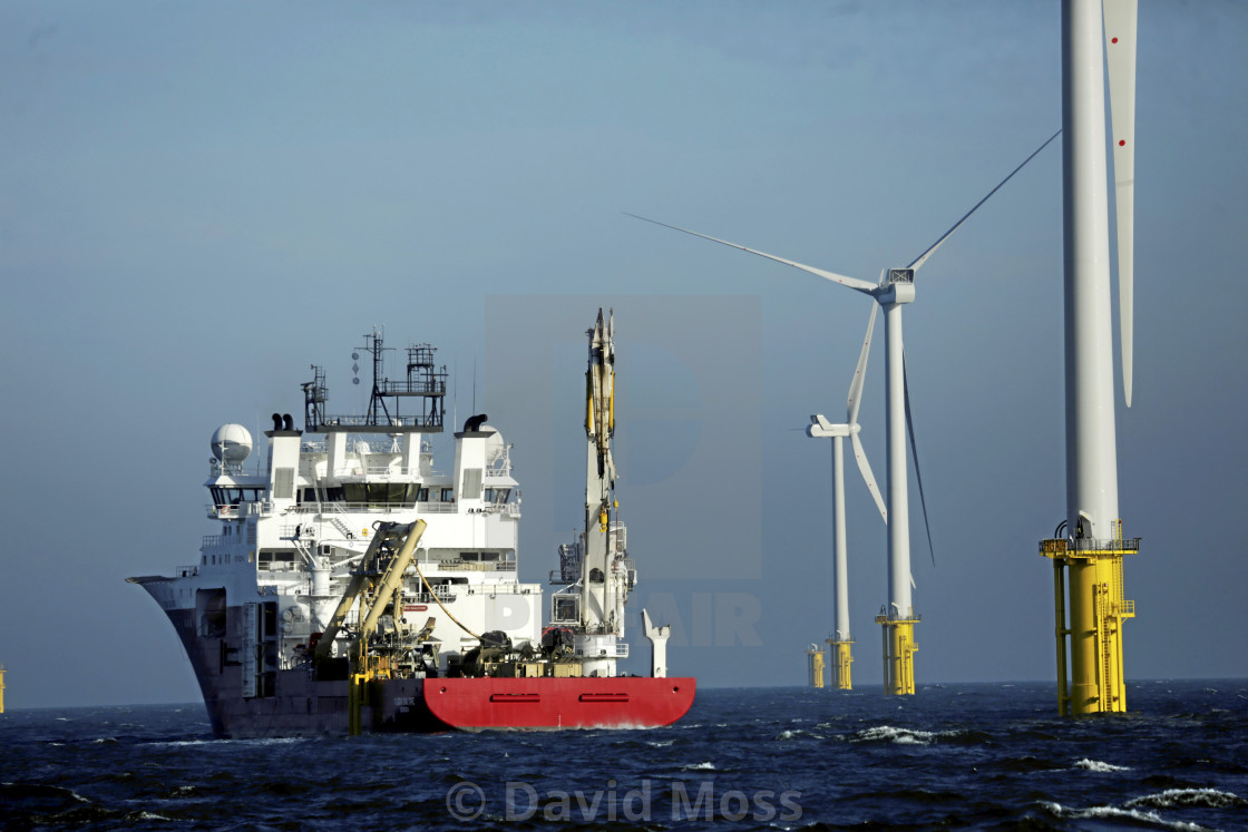 "Wind turbines offshore support vessel" by David Moss - £62.00 "Wind turbines offshore support vessel" stock image