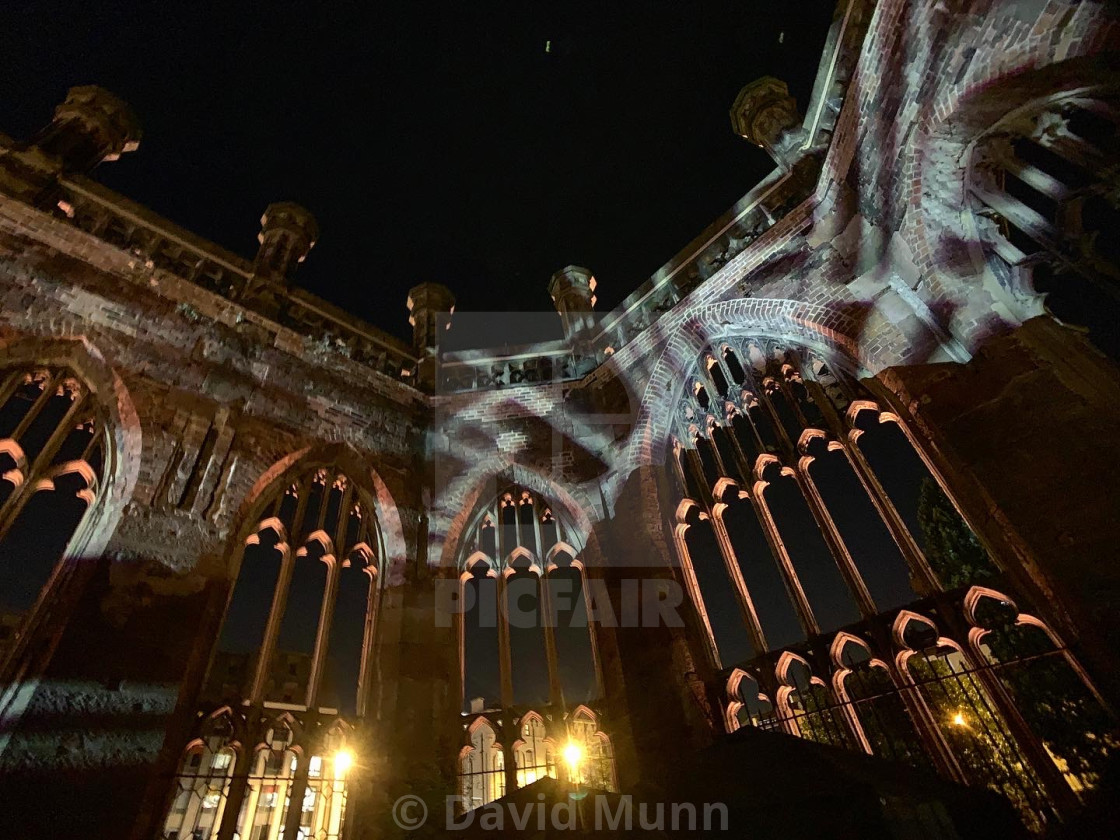 "St Luke's Church in Liverpool Illuminated at Night" stock image