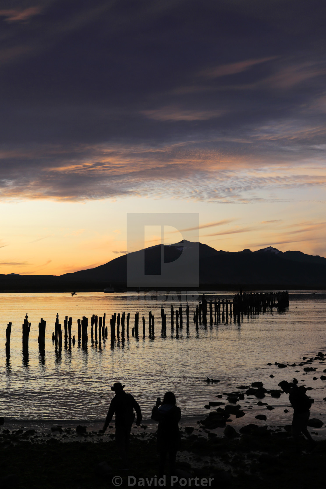 "Sunset over the Gulf of Admiral Montt, Puerto Natales city, Patagonia, Chile,..." stock image