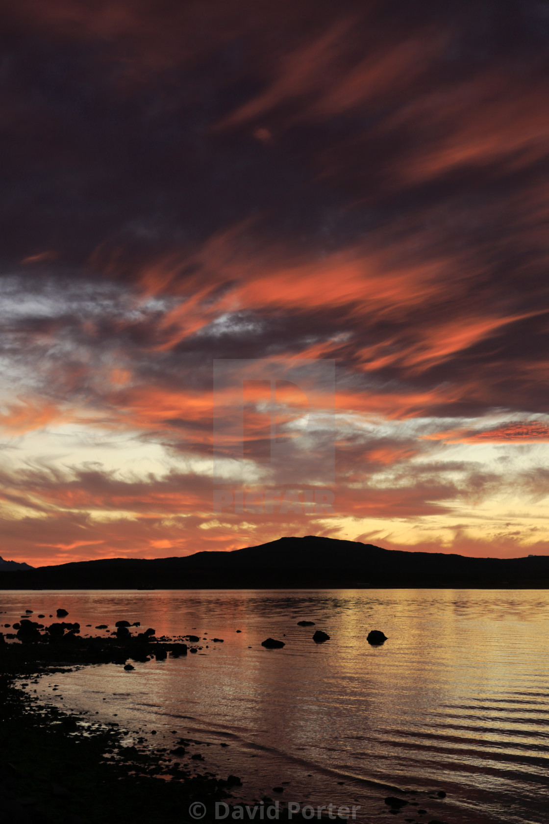 "Sunset over the Gulf of Admiral Montt, Puerto Natales city, Patagonia, Chile,..." stock image