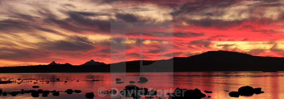 "Sunset over the Gulf of Admiral Montt, Puerto Natales city, Patagonia, Chile,..." stock image