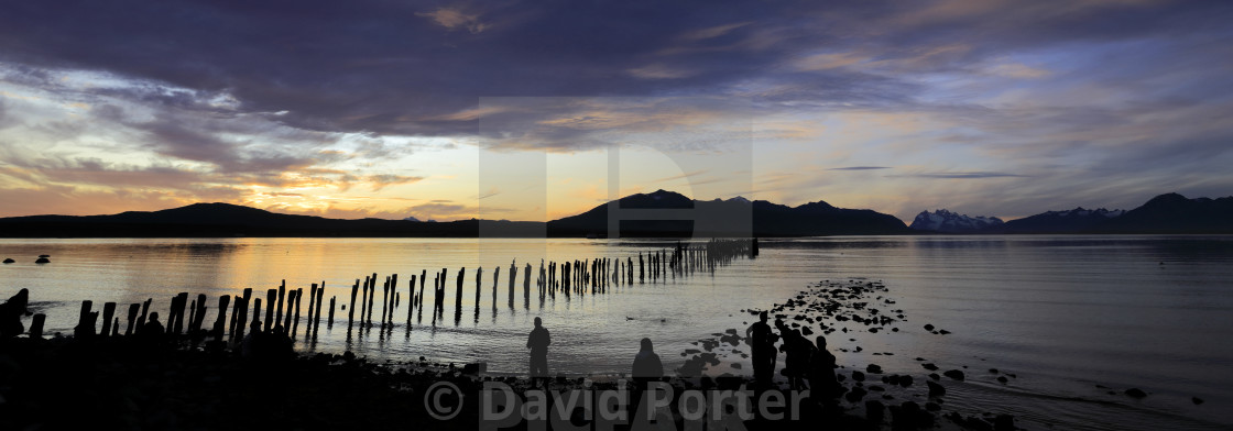 "Sunset over the Gulf of Admiral Montt, Puerto Natales city, Patagonia, Chile,..." stock image