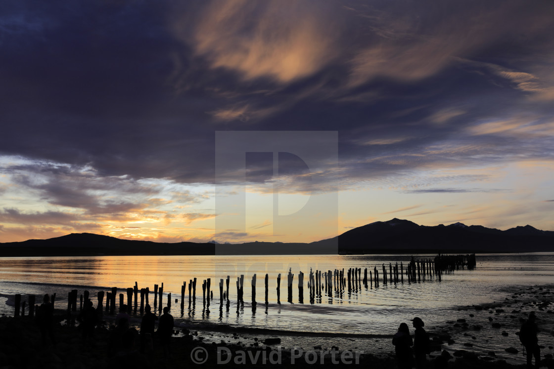 "Sunset over the Gulf of Admiral Montt, Puerto Natales city, Patagonia, Chile,..." stock image