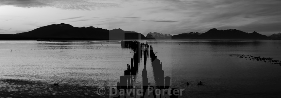 "Sunset over the Gulf of Admiral Montt, Puerto Natales city, Patagonia, Chile,..." stock image