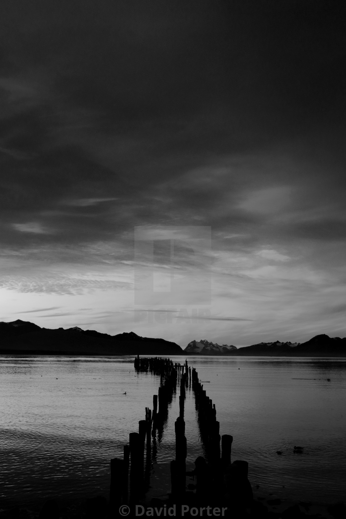 "Sunset over the Gulf of Admiral Montt, Puerto Natales city, Patagonia, Chile,..." stock image