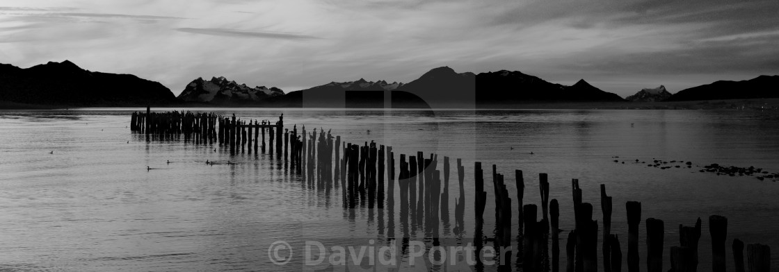 "Sunset over the Gulf of Admiral Montt, Puerto Natales city, Patagonia, Chile,..." stock image