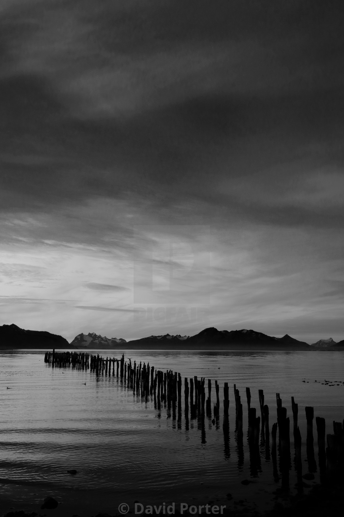 "Sunset over the Gulf of Admiral Montt, Puerto Natales city, Patagonia, Chile,..." stock image