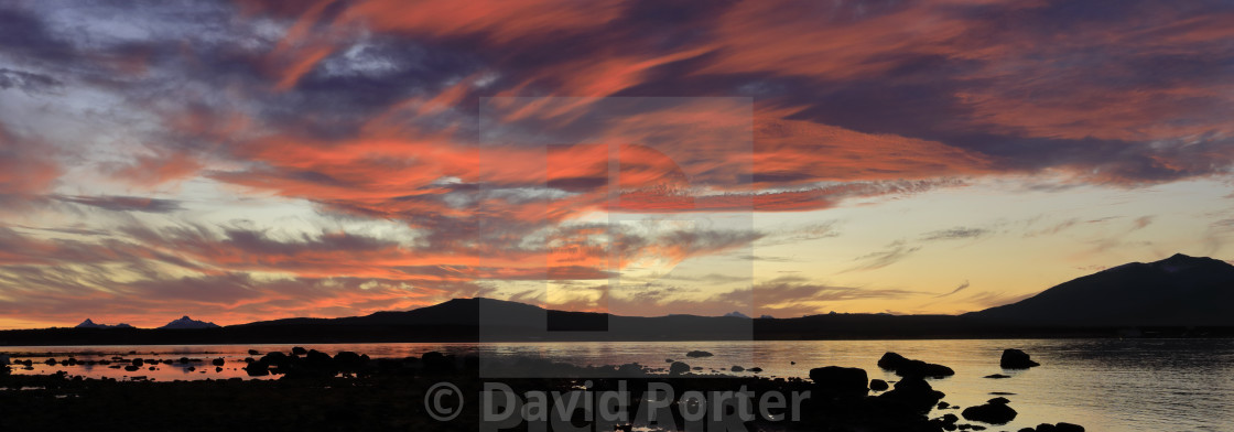 "Sunset over the Gulf of Admiral Montt, Puerto Natales city, Patagonia, Chile,..." stock image