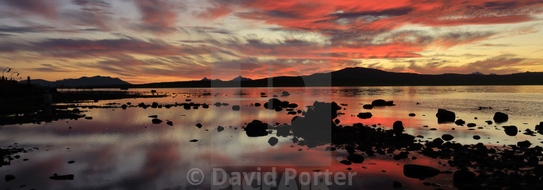 "Sunset over the Gulf of Admiral Montt, Puerto Natales city, Patagonia, Chile,..." stock image