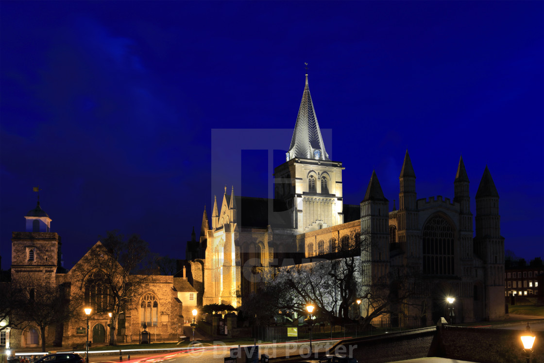 "Evening view over of Rochester Cathedral, Rochester City, Kent County,..." stock image