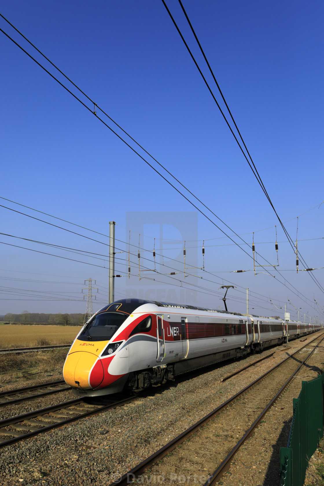 "LNER Azuma train, Class 800, East Coast Main Line Railway, Newark on Trent,..." stock image