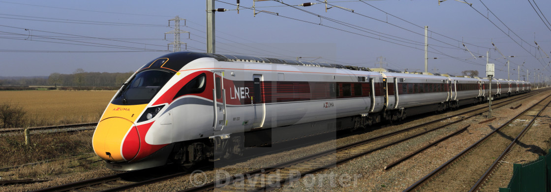 "LNER Azuma train, Class 800, East Coast Main Line Railway, Newark on Trent,..." stock image