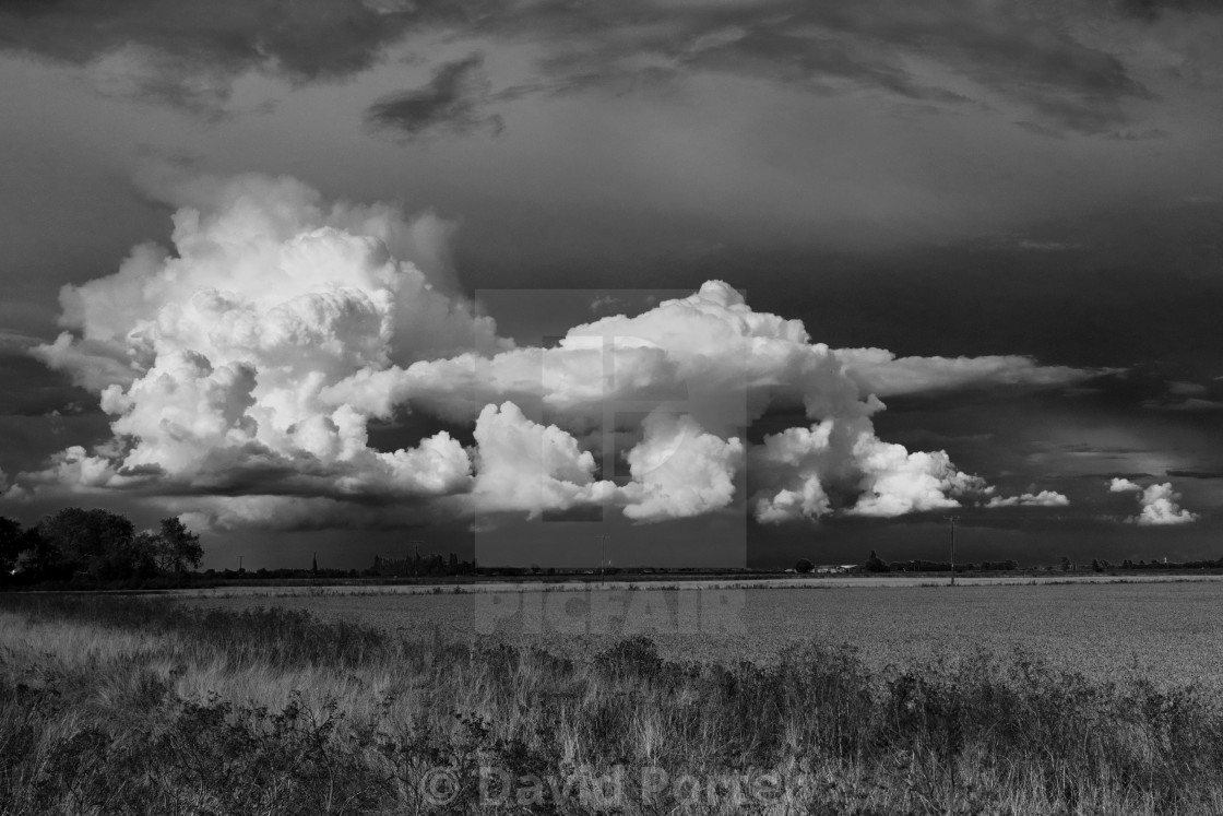 "Cumulonimbus Storm clouds over Fenland fields, near Wisbech town,..." stock image