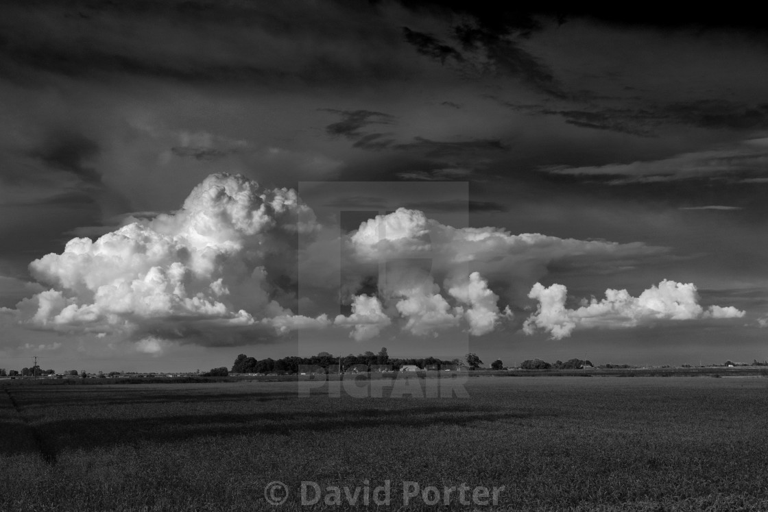 "Cumulonimbus Storm clouds over Fenland fields, near Wisbech town,..." stock image