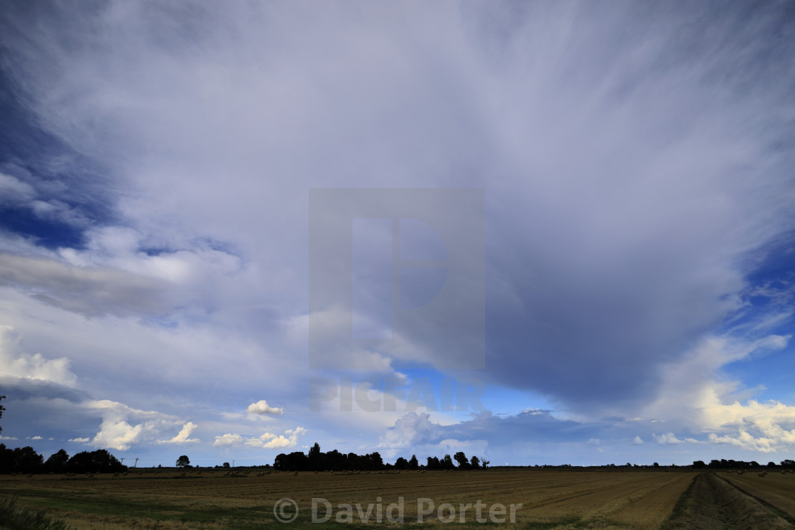 "Cumulonimbus Storm clouds over Fenland fields, near Wisbech town,..." stock image