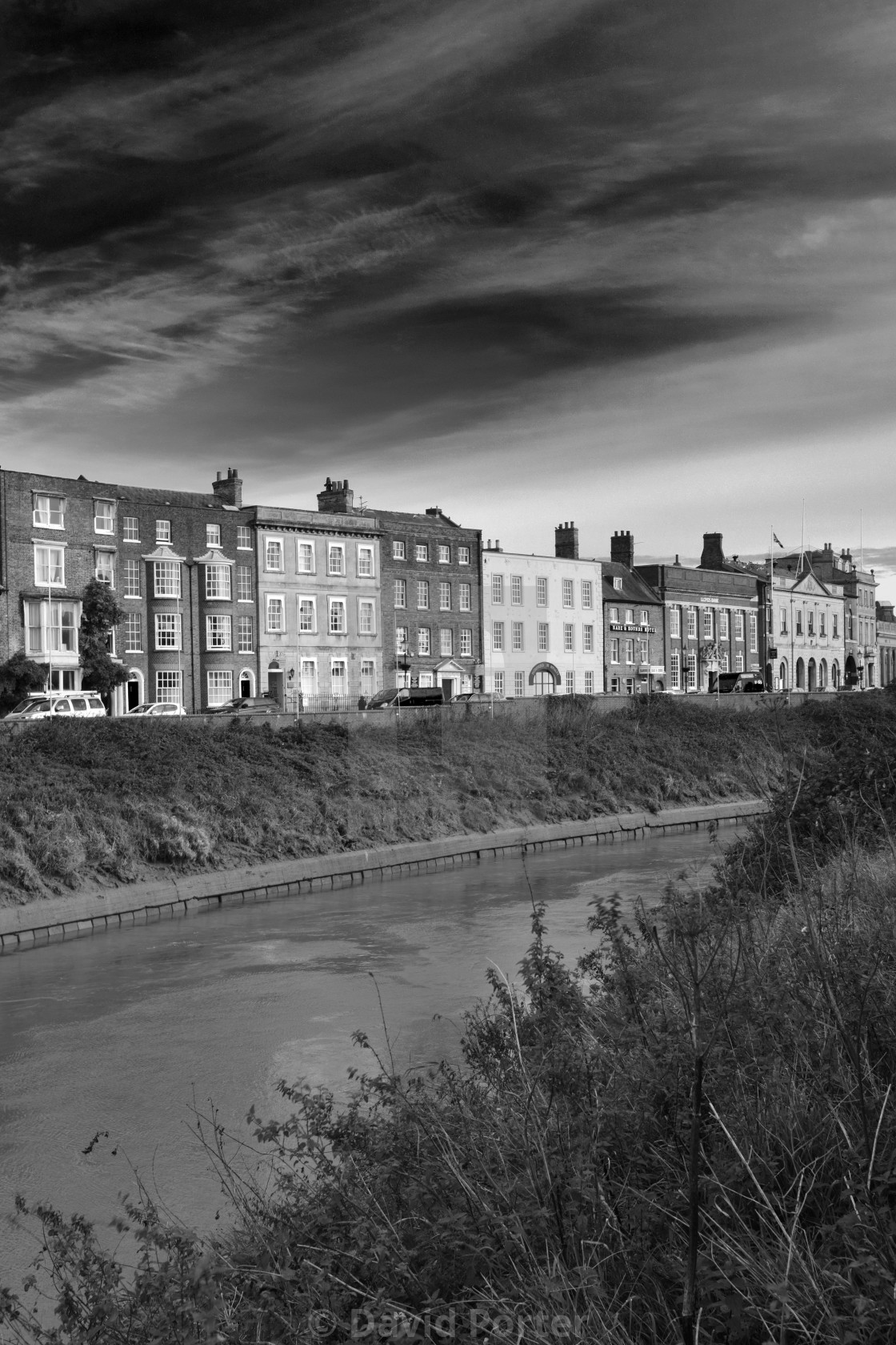 "The North Brink architecture, river Nene, Wisbech town, Cambridgeshire,..." stock image